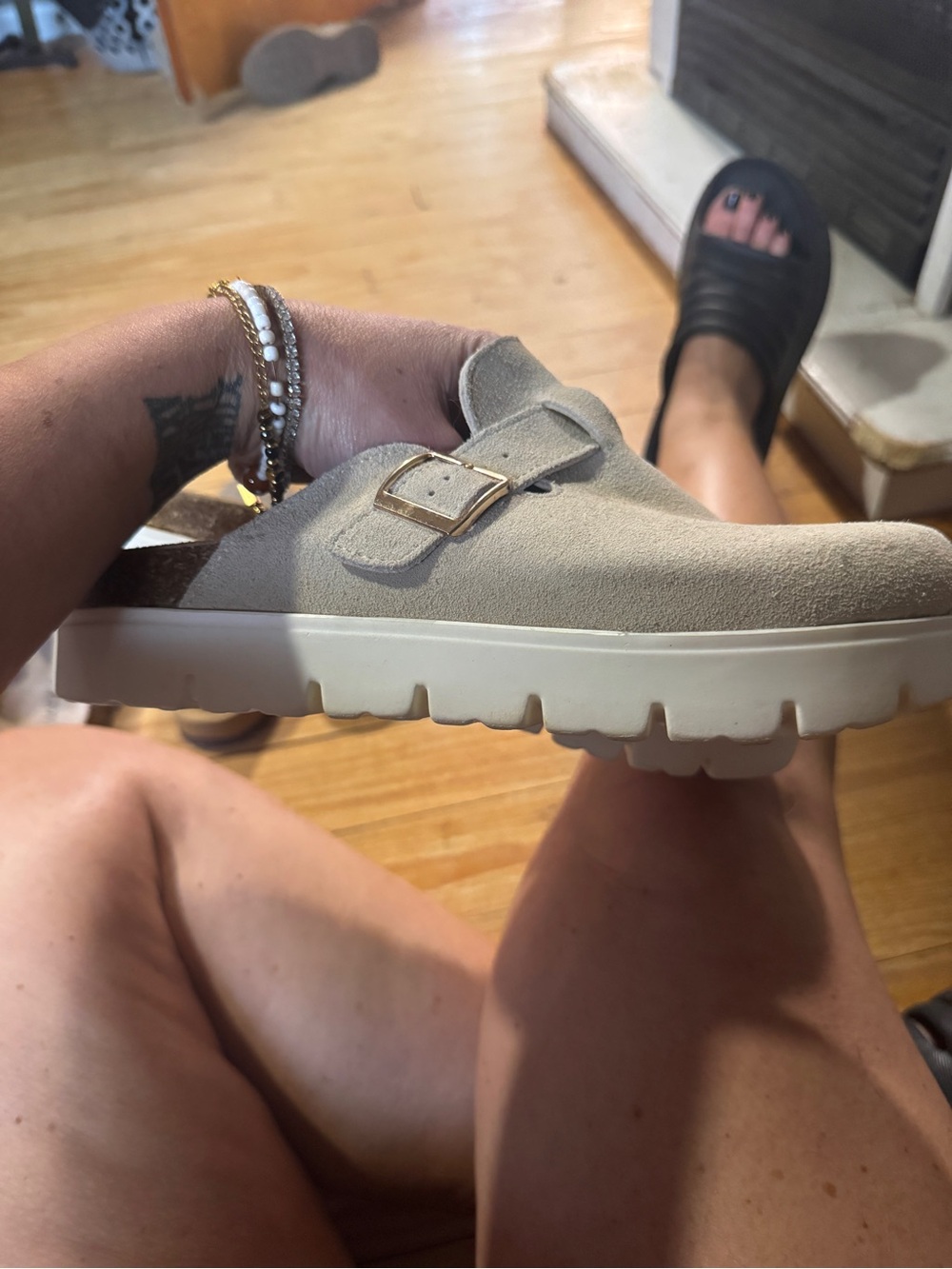 Platform Suede Buckle Clog - Taupe